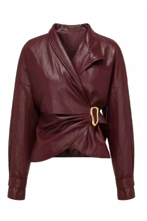 Faux Leather Metallic Buckle Jacket>MICAS Best