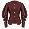 Faux Leather Metallic Button Jacket>MICAS Discount