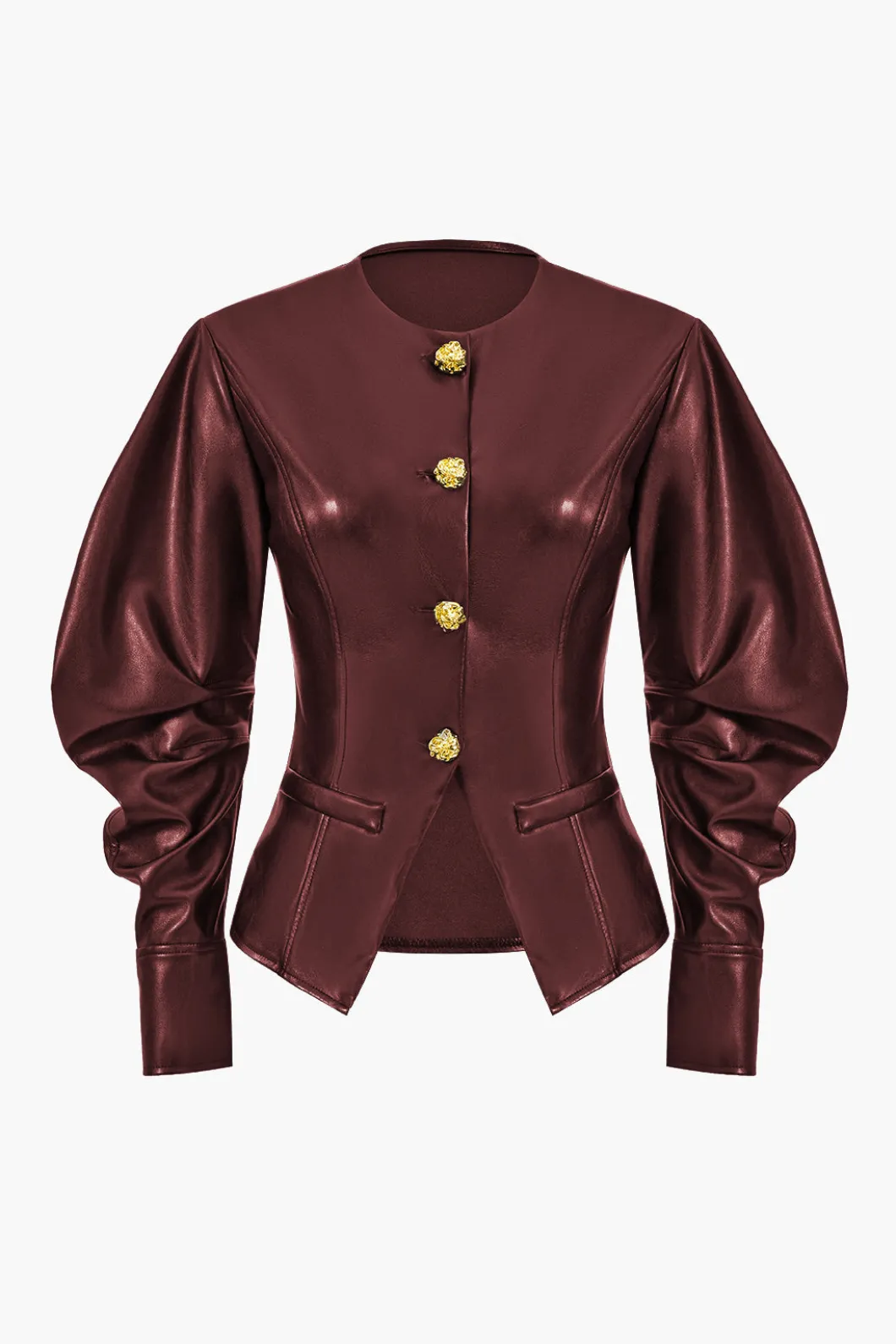 Faux Leather Metallic Button Jacket>MICAS Discount
