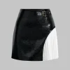 Faux Leather Metallic Patchwork Mini Skirt>MICAS Online