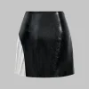 Faux Leather Metallic Patchwork Mini Skirt>MICAS Online