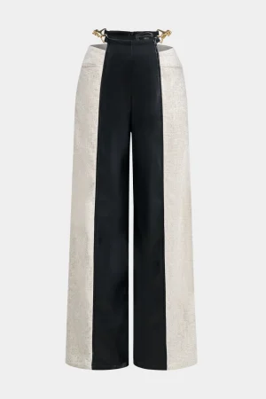 Faux Leather Metallic Patchwork Trousers>MICAS Hot