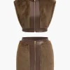 Faux Leather Patchwork Fur Skirt Set>MICAS Discount