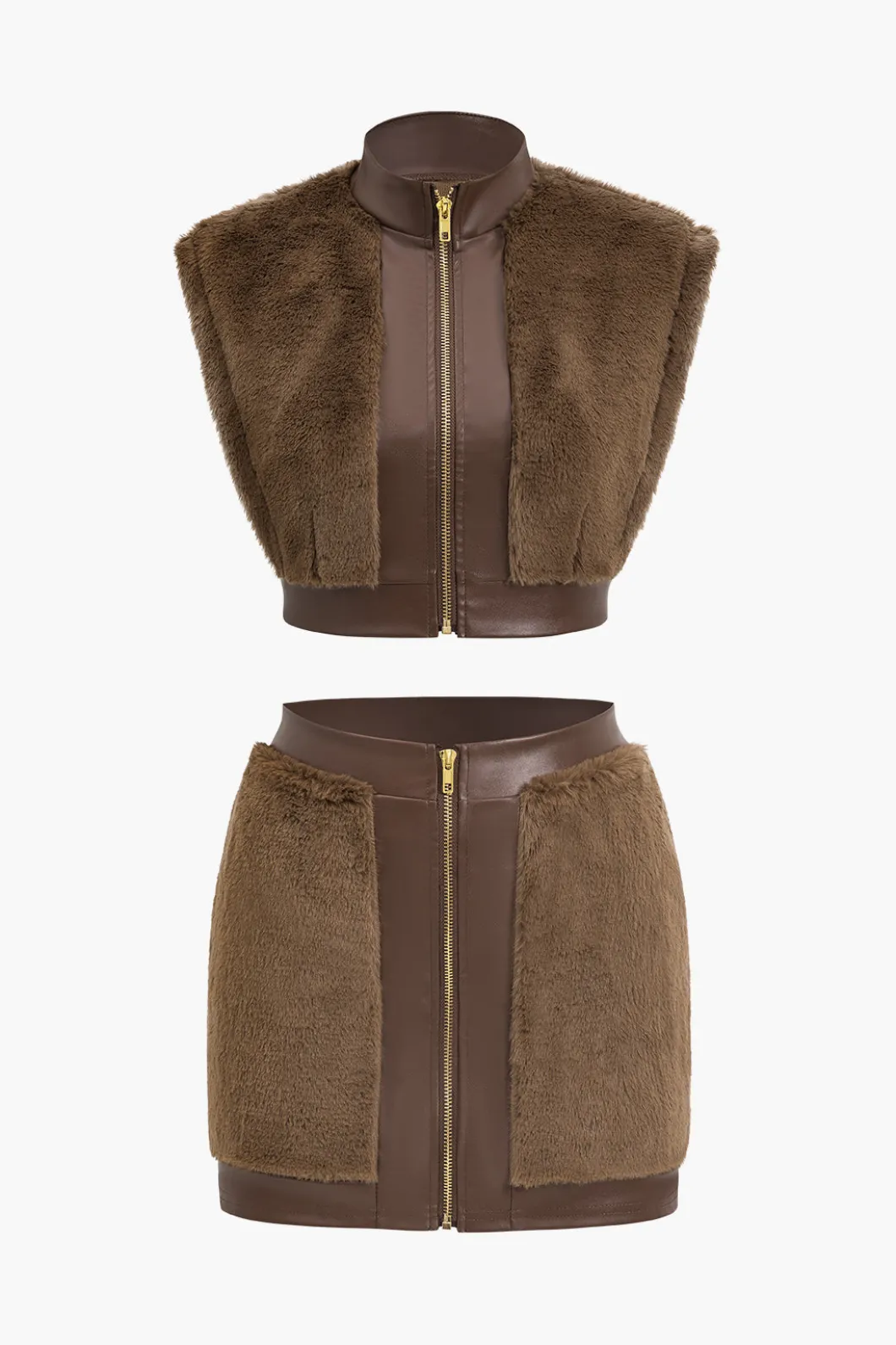 Faux Leather Patchwork Fur Skirt Set>MICAS Discount