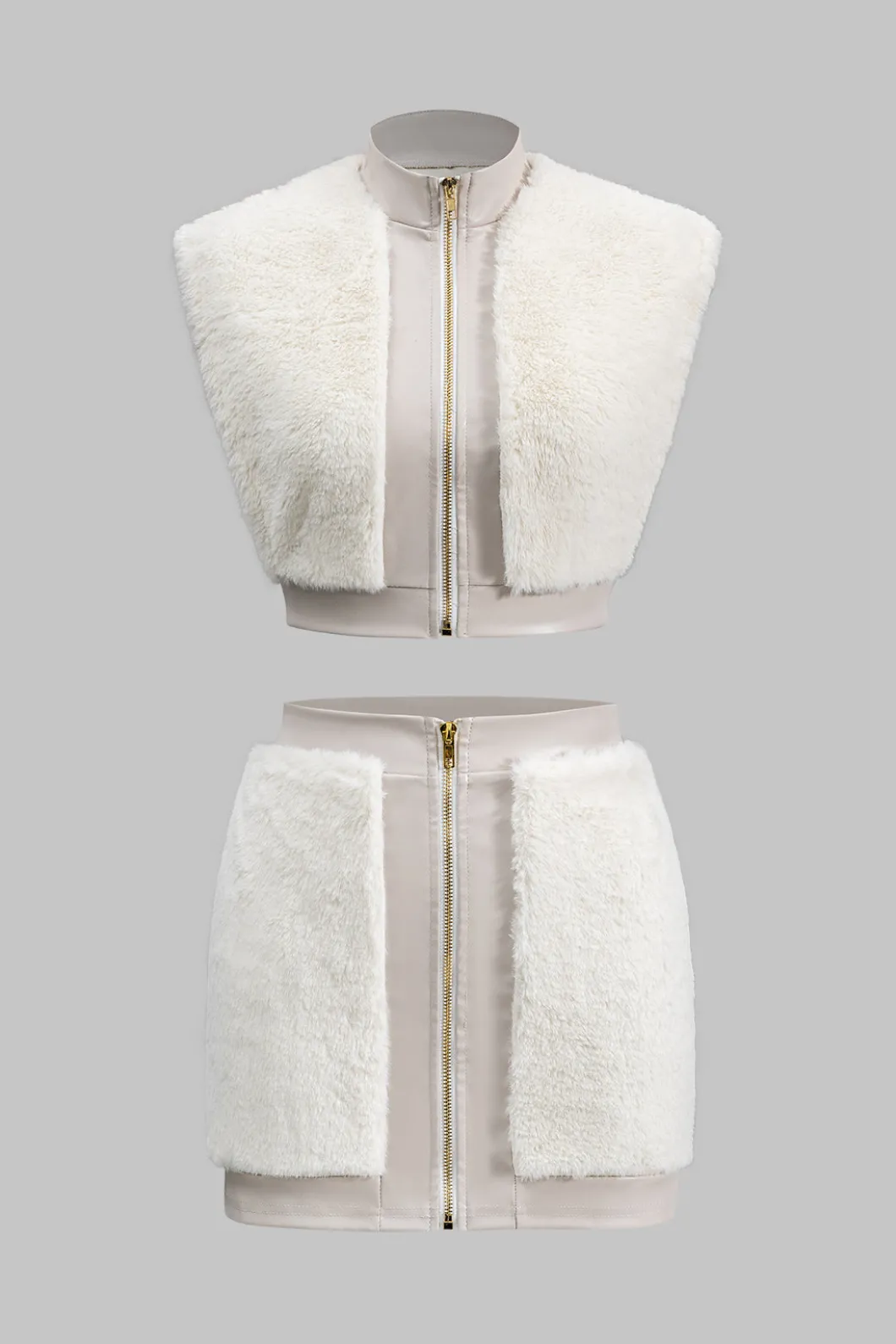 Faux Leather Patchwork Fur Skirt Set>MICAS Discount