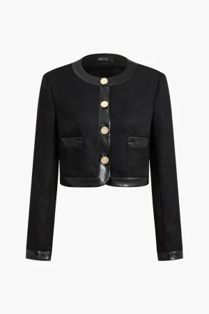 Faux Leather Patchwork Jacket>MICAS Fashion