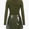 Faux Leather Patchwork Long Sleeve Mini Dress>MICAS Best