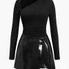 Faux Leather Patchwork Long Sleeve Mini Dress>MICAS Best