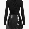 Faux Leather Patchwork Long Sleeve Mini Dress>MICAS Best
