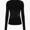 Faux Leather Patchwork Long-Sleeve Top>MICAS Best