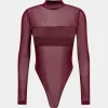 Faux Leather Patchwork Long Sleeve Bodysuit>MICAS Clearance