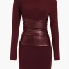 Faux Leather Patchwork Long Sleeve Mini Dress>MICAS Hot
