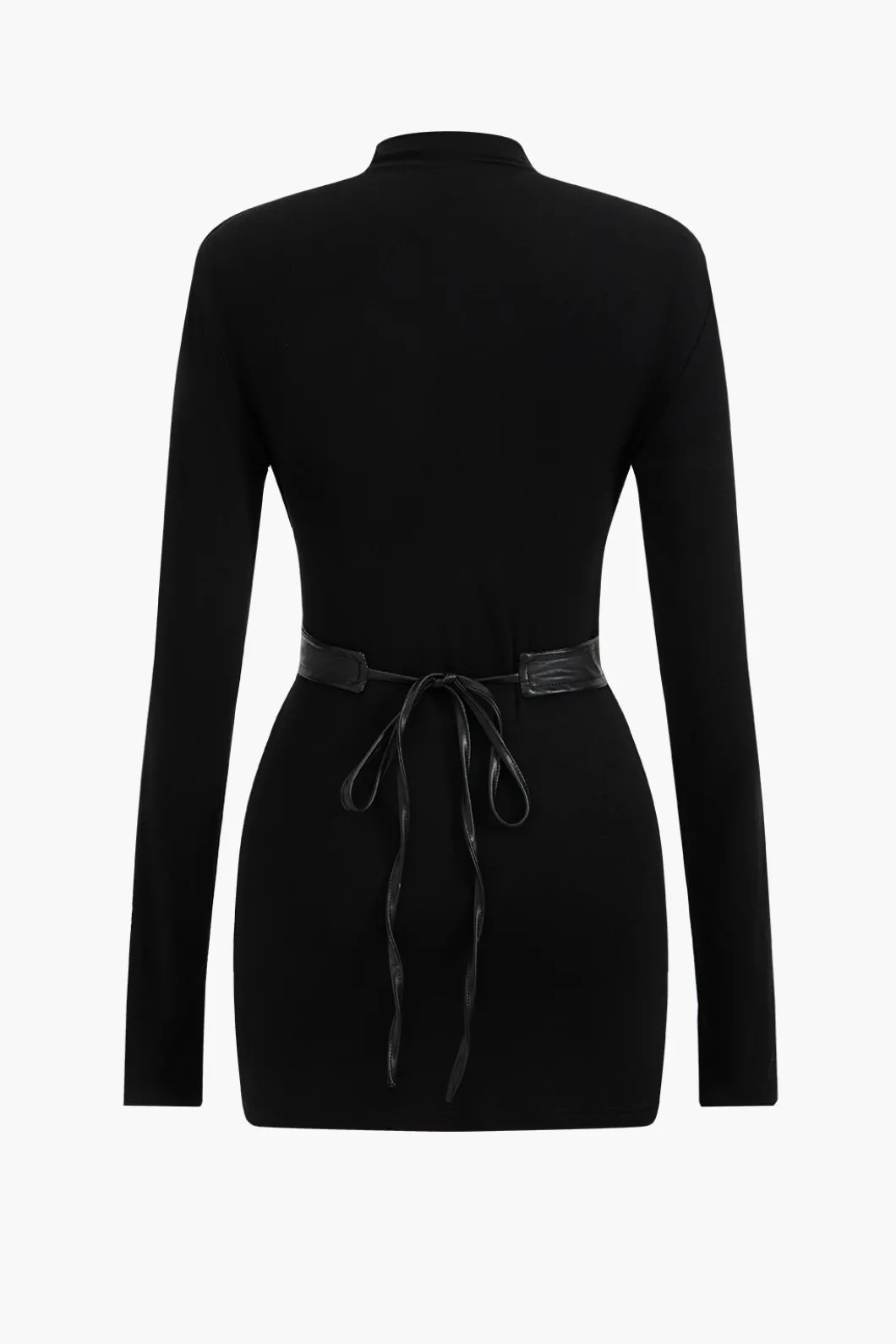 Faux Leather Patchwork Mock Neck Mini Dress>MICAS Clearance