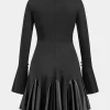 Faux Leather Patchwork Round Neck Long Sleeve Mini Dress>MICAS New