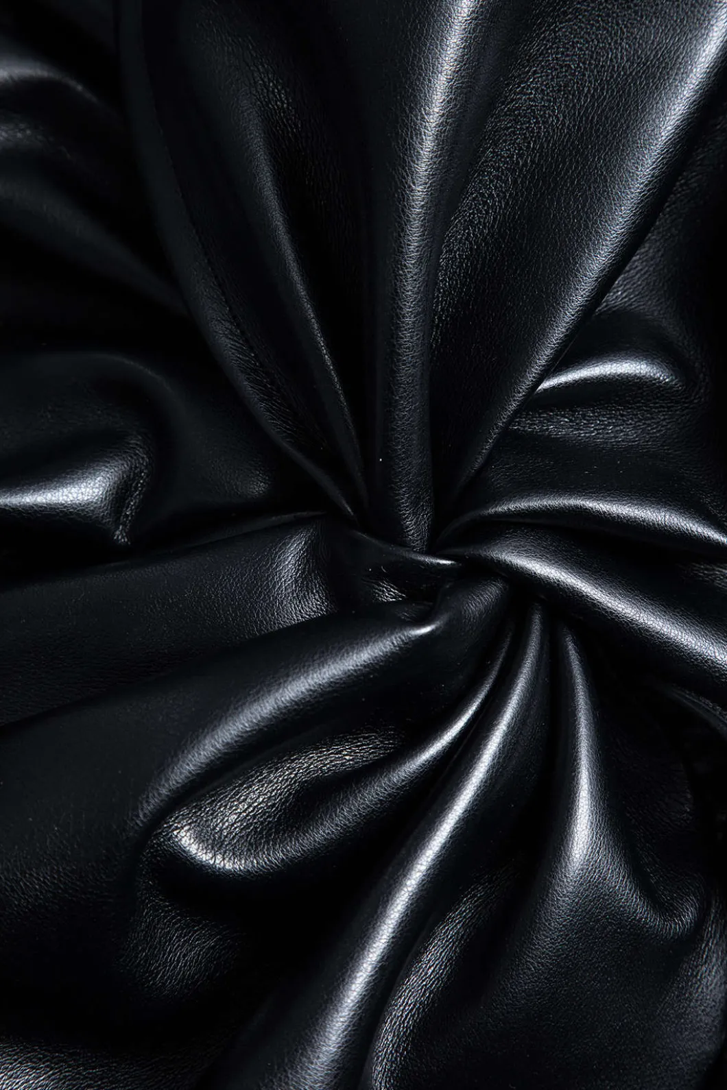 Faux Leather Patchwork Ruffle Ruched Long Sleeve Mini Dress>MICAS New