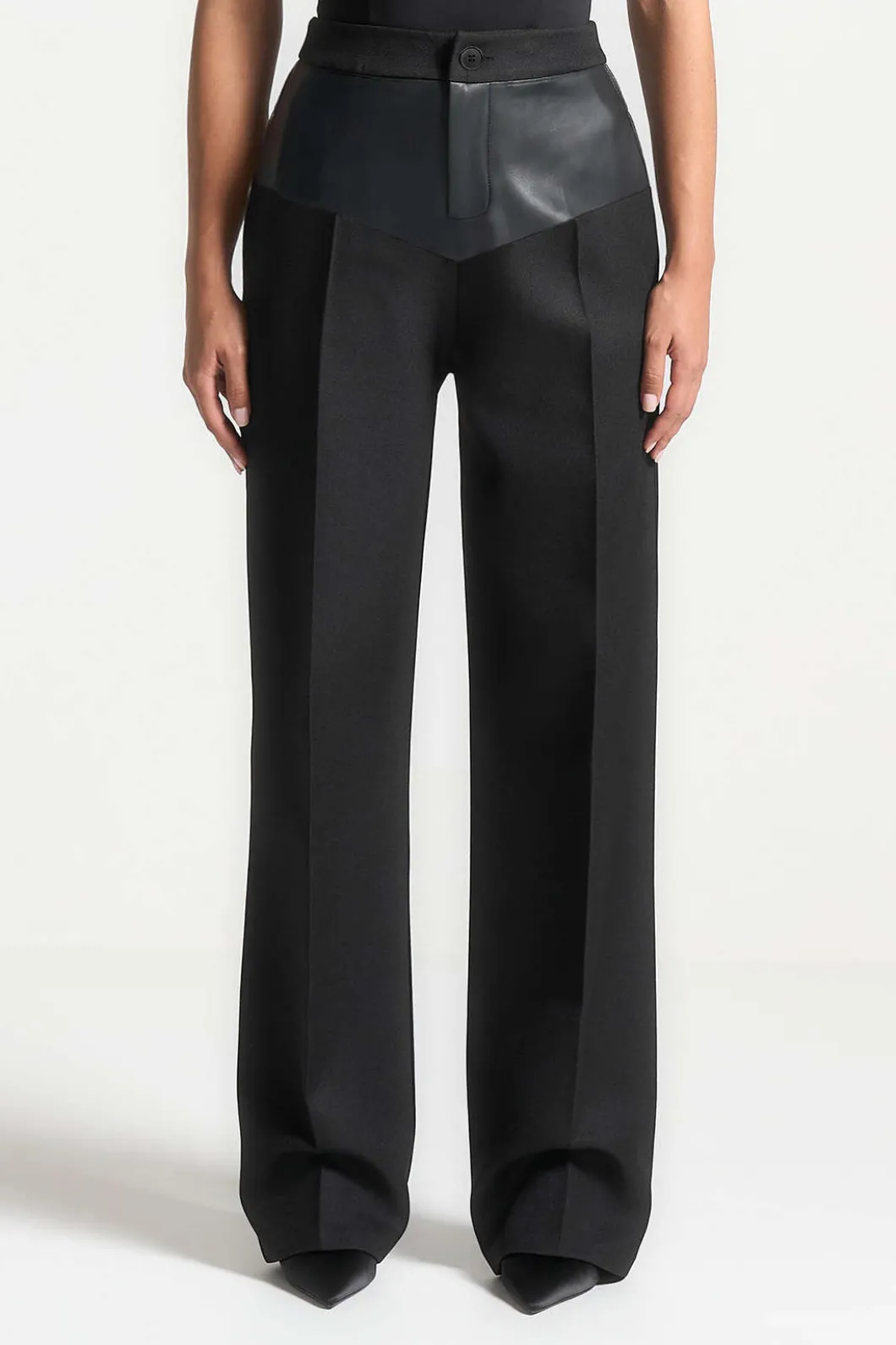 Faux Leather Patchwork Trousers>MICAS Clearance