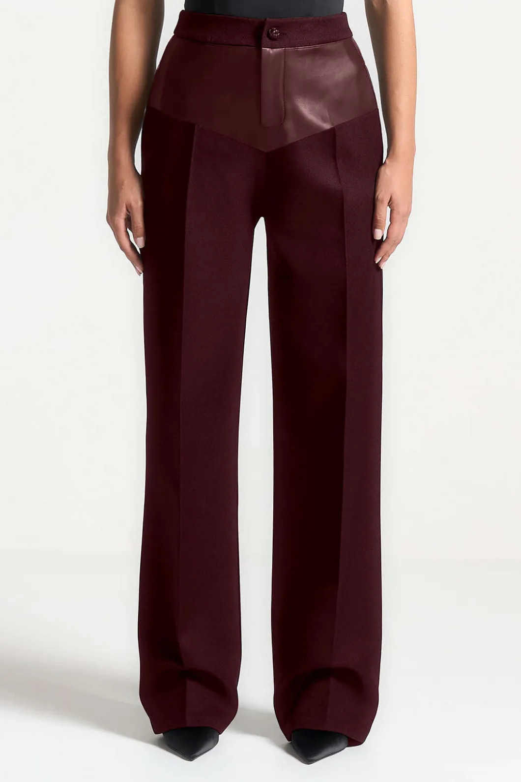 Faux Leather Patchwork Trousers>MICAS Clearance