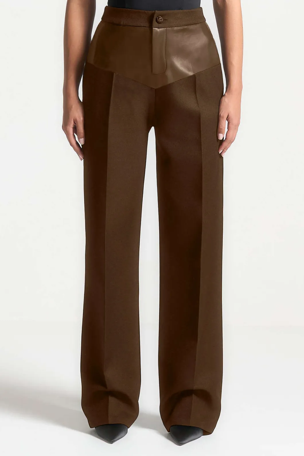 Faux Leather Patchwork Trousers>MICAS Clearance
