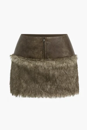 Faux Leather Patchwork Zipper Skirt>MICAS Best