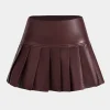 Faux Leather Pleated Skirt>MICAS Hot