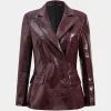 Faux Leather Pocket Button Notched Lapel Blazer>MICAS Online