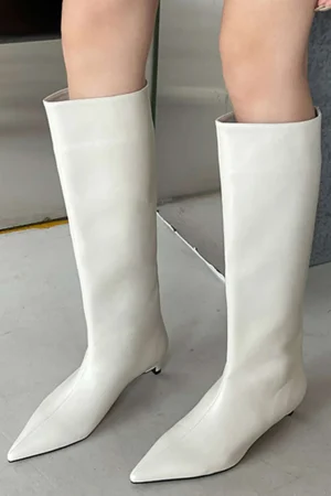 Faux Leather Pointed Toe Thin Heel Knee-High Mid Calf Boots>MICAS Best