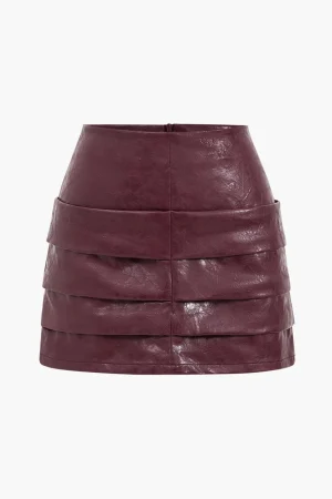 Faux Leather Ruched Detail Skirt>MICAS Discount