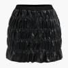 Faux Leather Ruched Detail Skirt Set>MICAS New