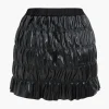 Faux Leather Ruched Detail Skirt Set>MICAS New