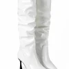 Faux Leather Ruched Pointed Toe Knee High Boots>MICAS New
