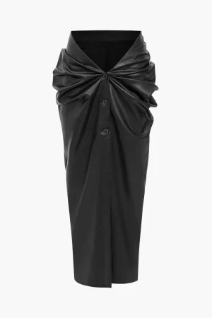 Faux Leather Ruched Skirt>MICAS Hot