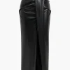 Faux Leather Ruched Skirt>MICAS Fashion