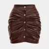Faux Leather Ruched Skirt>MICAS Fashion
