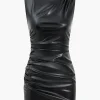 Faux Leather Ruched Sleeveless Asymmetrical Mini Dress>MICAS Discount