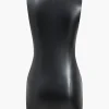 Faux Leather Ruched Sleeveless Asymmetrical Mini Dress>MICAS Discount