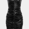 Faux Leather Ruched Strapless Sleeveless Mini Dress>MICAS Discount
