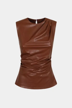 Faux Leather Ruched Tank Top>MICAS Hot