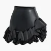 Faux Leather Ruffle Mini Skirt>MICAS Online