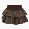 Faux Leather Ruffle Tie-Up Patchwork Skirt>MICAS Hot