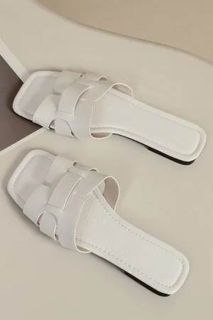 Faux Leather Stone Texture Flat Sandals>MICAS Online