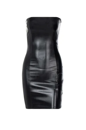 Faux Leather Strapless Mini Dress>MICAS Best