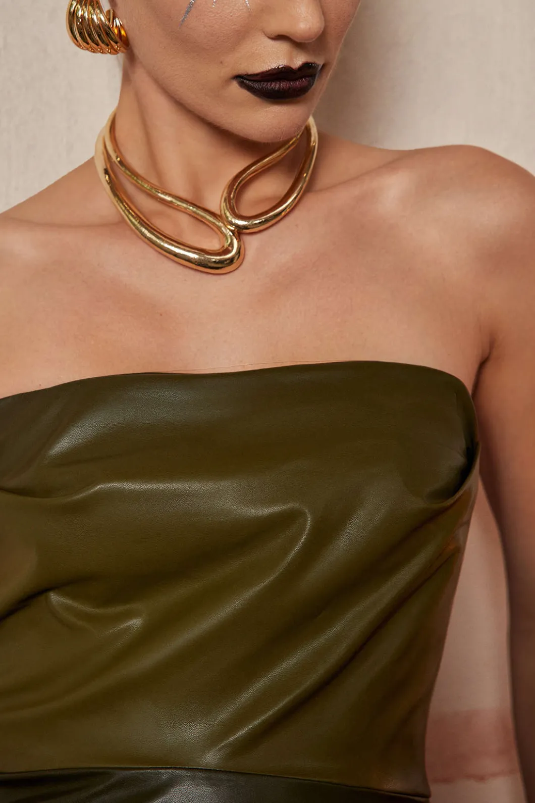 Faux Leather Strapless Mini Dress>MICAS Hot