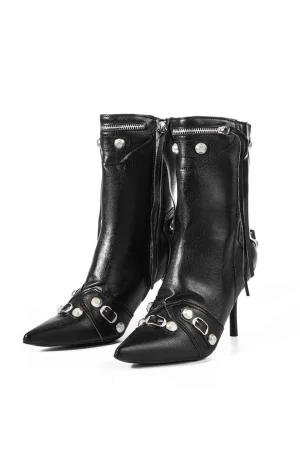 Faux Leather Studded Pointed Toe Ankle Boots>MICAS Discount