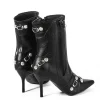 Faux Leather Studded Pointed Toe Ankle Boots>MICAS Discount