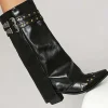 Faux Leather Studded Pointed Toe Mid Calf Boots>MICAS Discount