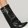 Faux Leather Studded Pointed Toe Mid Calf Boots>MICAS Discount