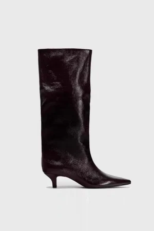 Faux Leather Textured Pointed Toe Knee High Boots>MICAS Outlet