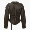Faux Leather Tie Front Crossed Button Jacket>MICAS New