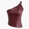Faux Leather Twist One-Shoulder Tank Top>MICAS Discount
