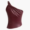 Faux Leather Twist One-Shoulder Tank Top>MICAS Discount